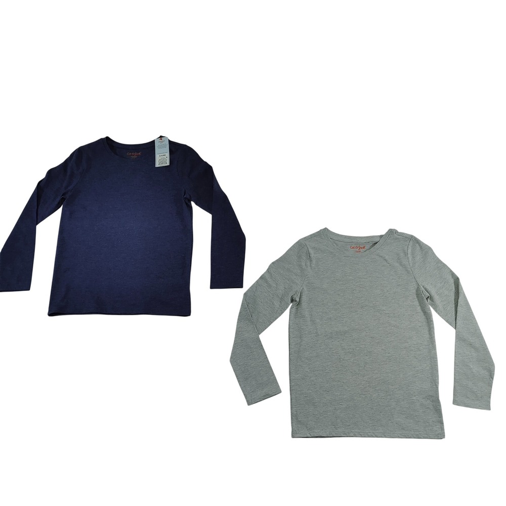 Cat & Jack Girls Long Sleeve T Shirt Set Size S 6 6X  Blue and Grey Cotton Blend